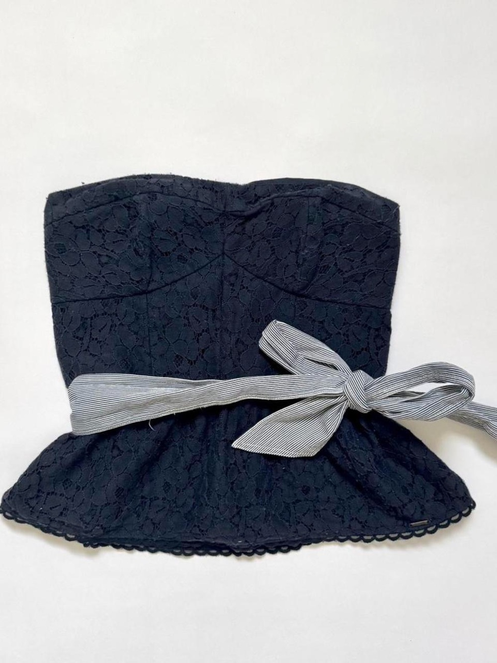 Abercrombie & Fitch 2000s Y2K Navy Peplum Tube Top w/ Removeable Bow Strap